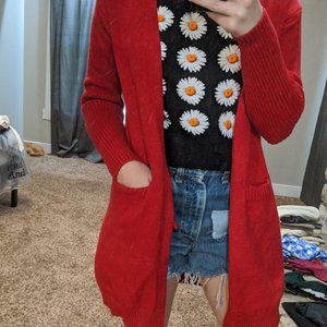 Red long cardigan